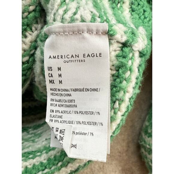 American Eagle AE Fair Isle Snowdrift Crewneck Sweater Green White Size Medium M - Picture 10 of 10